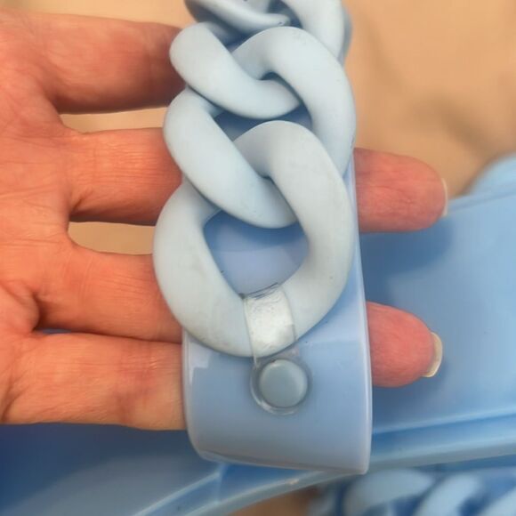 Light blue size 8 jelly rubber chain detail flat flip flops sandals GUC No box - Picture 13 of 14